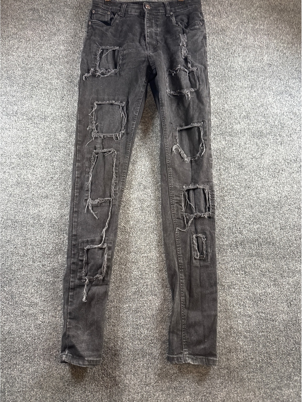 BoohooMAN Black Ripped Distressed Skinny Jeans Size 30 Grunge Streetwear